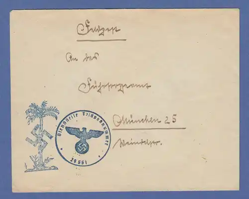 Dt. Feldpost Nordafrika Afrikakorps Feldpostbrief mit blauem Palmenstempel ! 