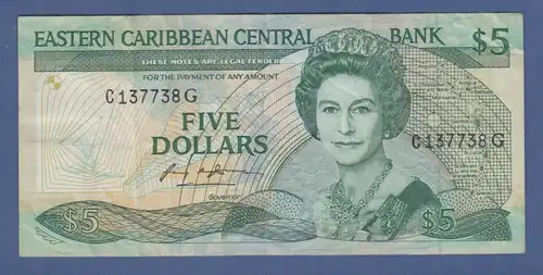 Banknote East Carribean Central Bank 5 Dollar # C137738G gebr.