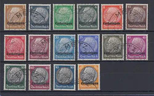 Dt. Besetzung 2.WK Lothringen Mi.-Nr. 1-16 kpl. Satz gestempelt mit So.-O Metz