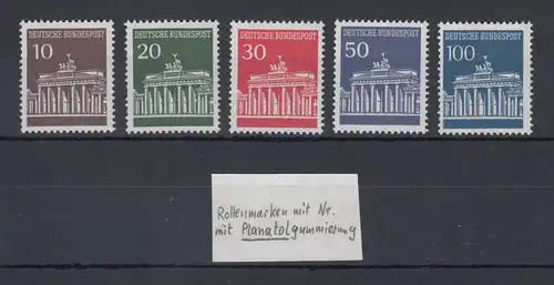 Bund 1966 Brandenburger Tor Mi.-Nr.506-510w Planatolgummi alle mit Zählnummer **