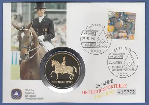 Numisbrief 1992 25 Jahre Deutsche Sporthilfe mit Medaille Josef Neckermann