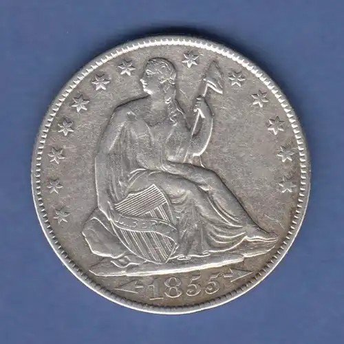 USA 1855 O Seated Liberty Silber-Münze Half Dollar 