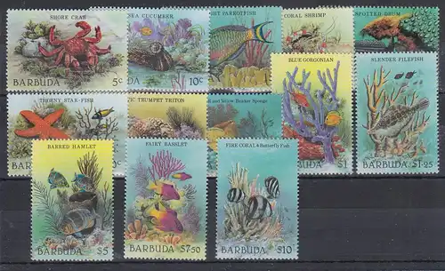 Barbuda Mi.-Nr. Satz Mi.-Nr. 973-985 postfrisch ** / MNH Meerestiere