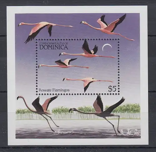 Dominica Mi.-Nr. Block 86 postfrisch ** / MNH Flamingos