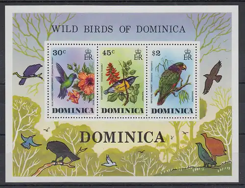 Dominica Mi.-Nr. Block 36 postfrisch ** / MNH Vögel von Dominica