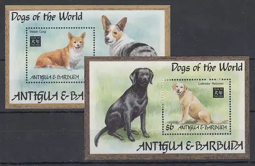 Antigua und Barbuda Mi.-Nr. Block 288-289 postfrisch ** / MNH Hunde