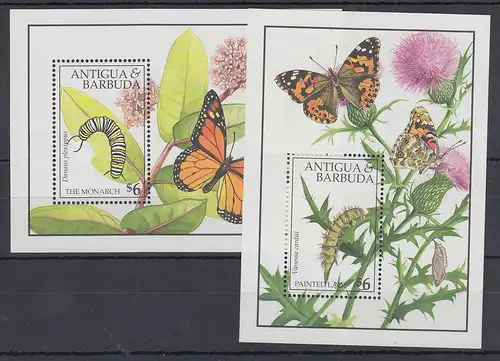 Antigua und Barbuda Mi.-Nr. Block 175-176 postfrisch ** / MNH Raupen 