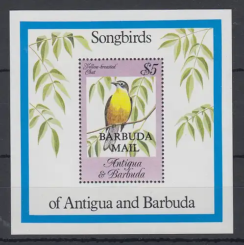 Antigua und Barbuda Mi.-Nr. Block 87 postfrisch ** / MNH Singvögel BARBUDA MAIL
