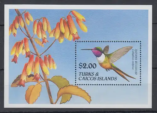 Turks & Caicos Mi.-Nr. Block 93 postfrisch ** / MNH Vogel