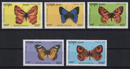 Kambodscha 1993 Mi.-Nr. 1354-1358 Satz postfrisch ** / MNH  Schmetterlinge