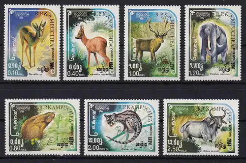 Kambodscha 1984 Mi.-Nr. 613-619 Satz postfrisch ** / MNH  Tiere der Savanne