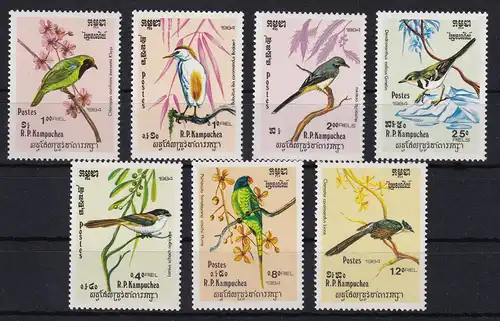 Kambodscha 1984 Mi.-Nr. 550-556 Satz postfrisch ** / MNH Vögel