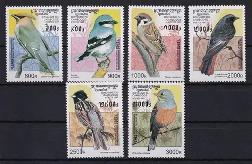 Kambodscha 1997 Mi.-Nr. 1684-1689 Satz postfrisch ** / MNH Eilmarken Singvögel