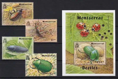 Montserrat 1994 Mi.-Nr. 883-887 Satz, Block 66 postfrisch ** / MNH Käfer