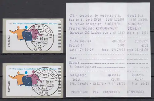 Portugal 2007 ATM Chancengleichheit SMD Mi.-Nr. 60.1f  2 Werte ET-O mit ET-AQ