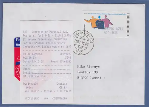 Portugal 2007 ATM Chancengleichheit SMD Mi.-Nr. 60.1f Wert 1,85 auf Express FDC