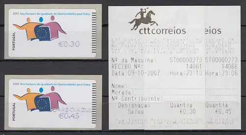 Portugal 2007 ATM Chancengleichheit NV Mi.-Nr. 60.3f  2 Werte ** mit ET-AQ