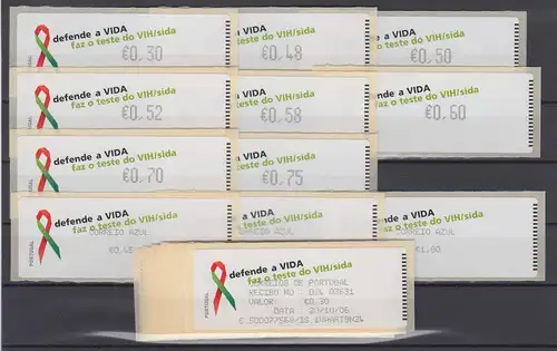 Portugal 2006 ATM AIDS-Bekämpfung Monétel Mi.-Nr. 57e Satz 11 Werte ** + ET-AQ