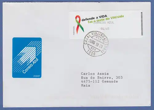 Portugal 2006 ATM AIDS-Bekämpfung Monétel Mi.-Nr. 57e Wert AZUL 0,45 auf gel.FDC