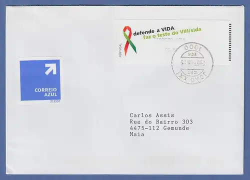 Portugal 2006 ATM AIDS-Bekämpfung Monétel Mi.-Nr. 57e AZUL 0,62 auf gel. Brief