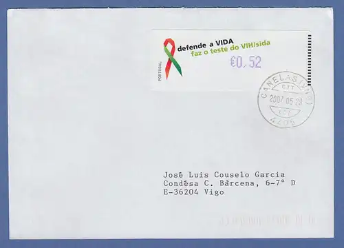 Portugal 2006 ATM AIDS-Bekämpfung Monétel Mi.-Nr. 57f  Wert 0,52 auf gel. Brief