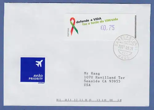 Portugal 2006 ATM AIDS-Bekämpfung Monétel Mi.-Nr. 57f  Wert 0,75 auf gel. Brief