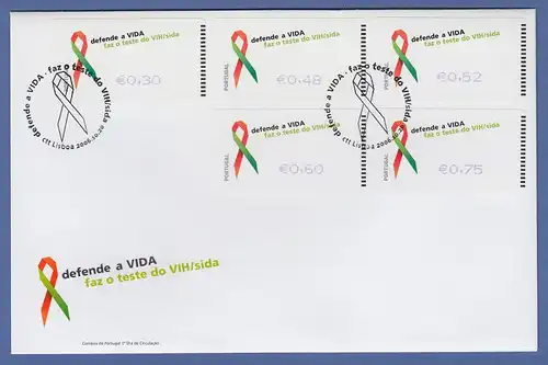Portugal 2006 ATM AIDS-Bekämpfung SMD Mi.-Nr. 56.1 Satz 30-48-52-60-75 auf FDC