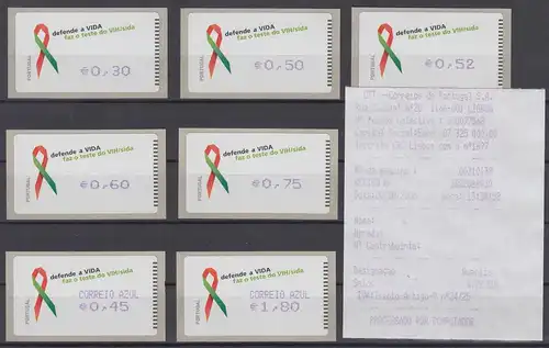 Portugal 2006 ATM AIDS-Bekämpfung Amiel Mi.-Nr. 56.2 Satz 7 Werte ** + ET-AQ