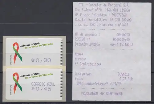 Portugal 2006 ATM AIDS-Bekämpfung Amiel Mi.-Nr. 56.2  2 Werte 30 und 45 + ET-AQ