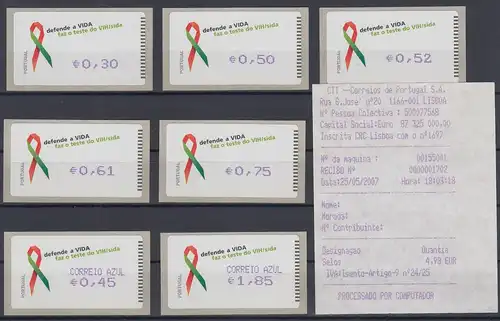 Portugal 2006 ATM AIDS-Bekämpfung Amiel Mi.-Nr. 56.2 Tastensatz 7 Werte ** m. AQ