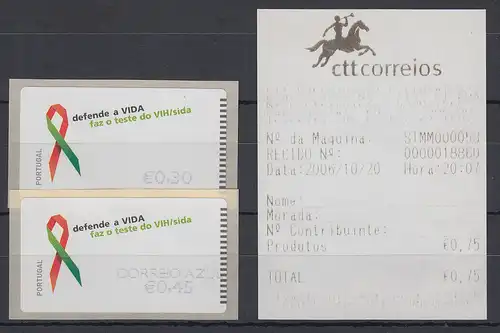 Portugal 2006 ATM AIDS-Bekämpfung NV Mi.-Nr. 56.3 Satz 2 Werte ** mit ET-AQ