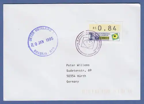 Brasilien ATM Frankfurter Buchmesse 1994 Mi.-Nr. 6 Wert 0,84 auf gel. Brief  bl