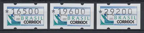 Brasilien Klüssendorf-ATM 1993 BRASILIANA Mi-Nr 5 Satz 16500-19600-29200 **