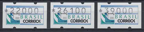 Brasilien Klüssendorf-ATM 1993 BRASILIANA Mi-Nr 5 Satz 22000 - 26100 - 39000 **
