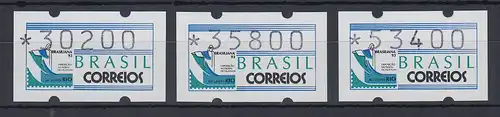 Brasilien Klüssendorf-ATM 1993 BRASILIANA Mi-Nr 5 Satz 30200 - 35800 - 53400 **