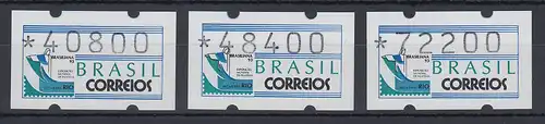 Brasilien Klüssendorf-ATM 1993 BRASILIANA Mi-Nr 5 Satz 40800 - 48400 - 72200 **