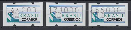 Brasilien Klüssendorf-ATM 1993 BRASILIANA Mi-Nr 5 Satz 144000-171000-255000 **