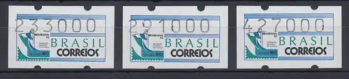 Brasilien Klüssendorf-ATM 1993 BRASILIANA Mi-Nr 5 Satz 233000-291000-427000 **