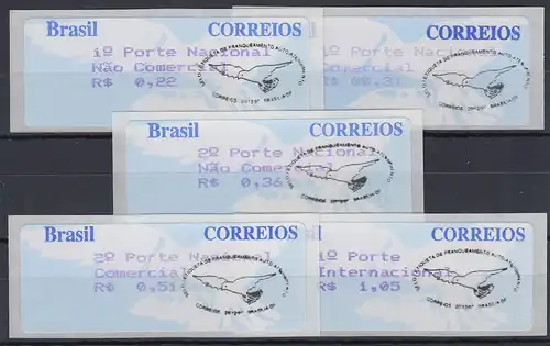 Brasilien selbstkl. ATM 1997, Wert 3-stellig, Satz 5 Werte  22-31-36-51-105 ET-O