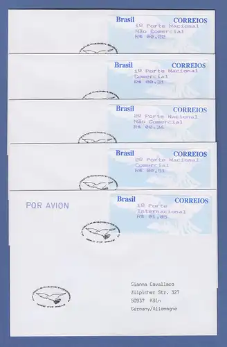 Brasilien Procomp ATM 1997, 4-stellig, Satz 1. Tarif 5 Werte auf 5 FDC's  SELTEN