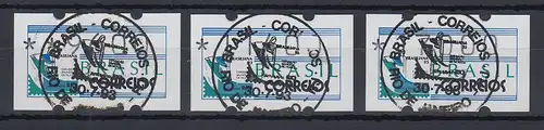 Brasil 1993 Selo Etiqueta BRASILIANA'93 Set  9600-11400-17000 com carimbo 1. dia