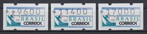 Brasilien ATM BRASILIANA'93 Mi.-Nr. 5  Satz 3 Werte **  alle mit PLF XXI   !!
