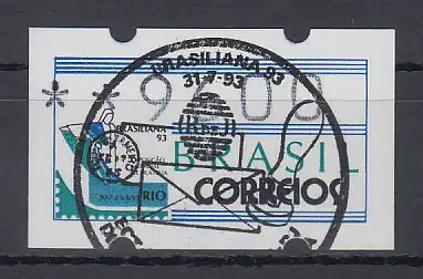 Brasilien ATM BRASILIANA'93, Mi.-Nr. 5, Wertstufe 9600 Cr. mit Ersttags-Stempel