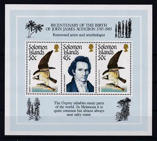 Solomon Islands 1985 Mi.-Nr. Block 18 postfrisch ** / MNH Fischadler