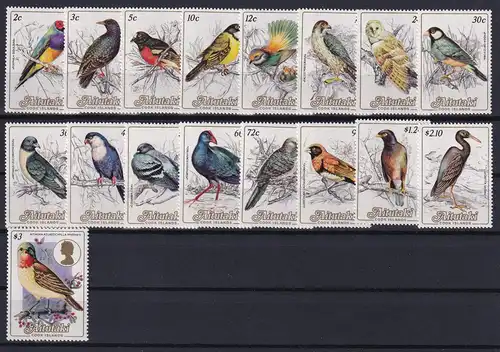 Aitutaki Mi.-Nr. 505-521 (Satz ohne 522-524) postfrisch **/ MNH Vögel