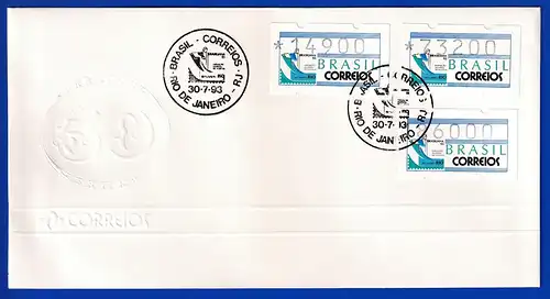 Brasilien ATM BRASILIANA'93 Satz 14900-73200-186000 auf FDC mit So-O 30.7.93