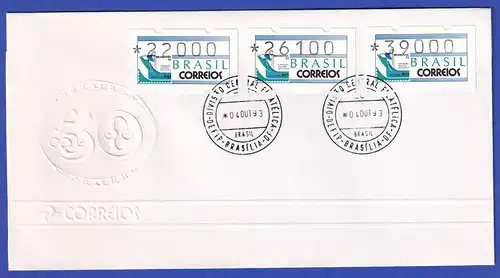 Brasilien ATM BRASILIANA'93 Satz 22000-26100-39000 auf FDC mit O 4.10.93