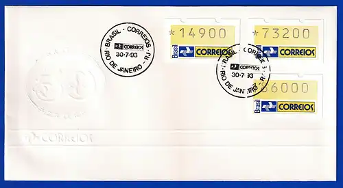 Brasilien 1993 ATM Postemblem Satz 14900-73200-186000 auf  FDC mit So-O 30.7.93