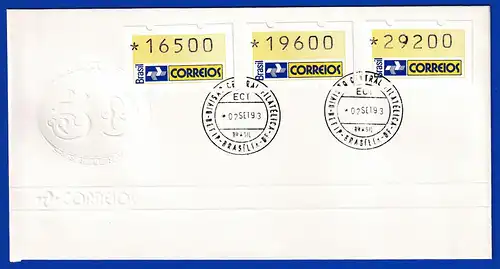 Brasilien 1993 ATM Postemblem Satz 16500-19600-29200 auf  FDC mit O 2.9.93