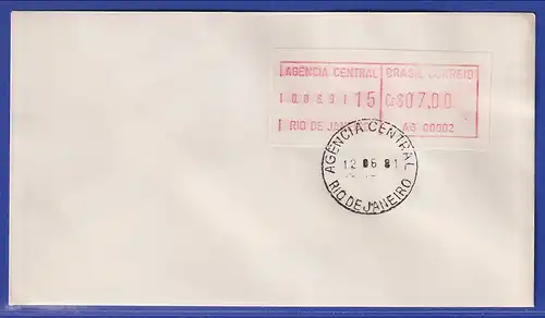 Brasilien Frama-ATM AG.00002 RIO DE JANEIRO von VS auf blanco -Brief O 12.06.81
